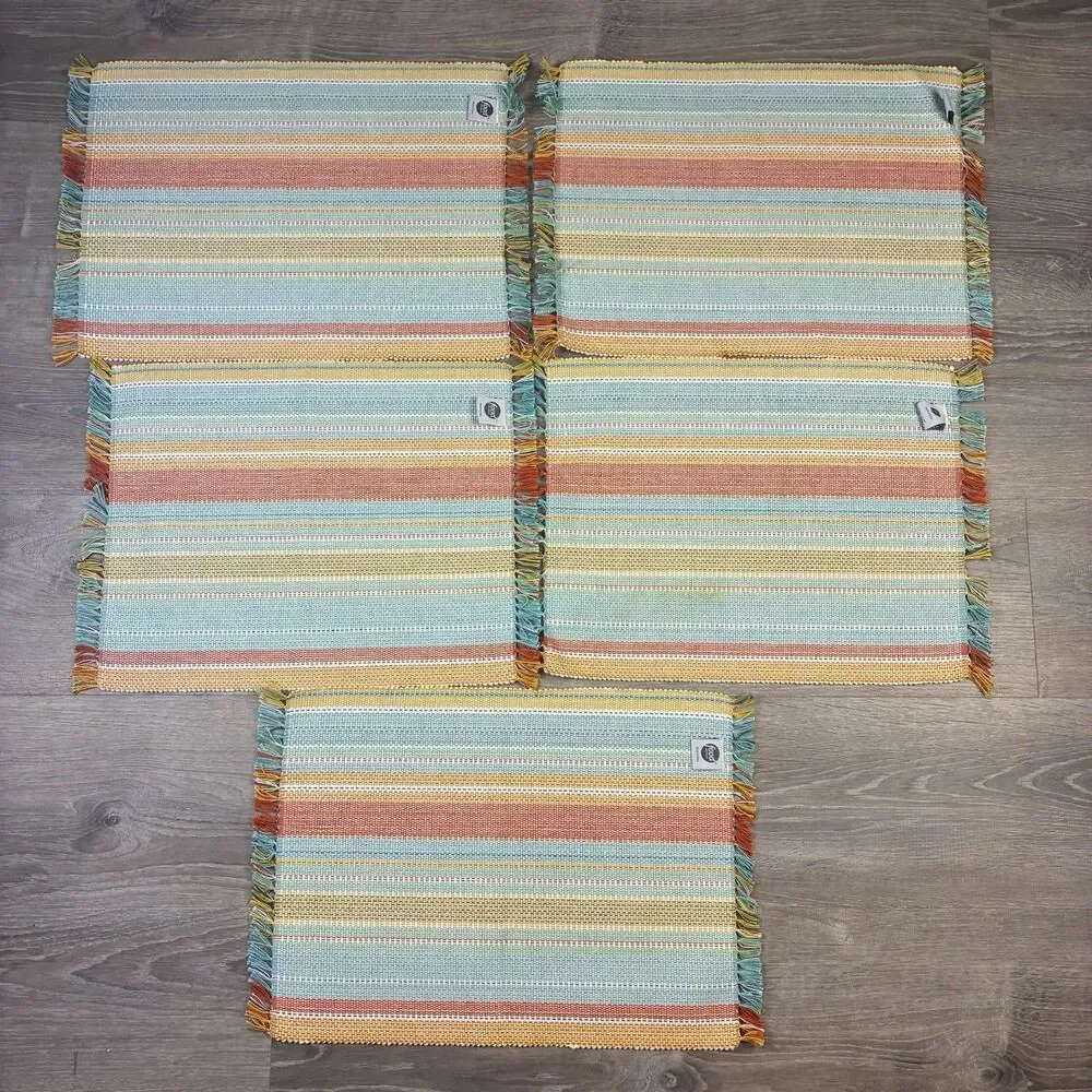 5 Food Network Placemats Woven Multicolor Stripe w/ Fringed Cotton Kohls 19